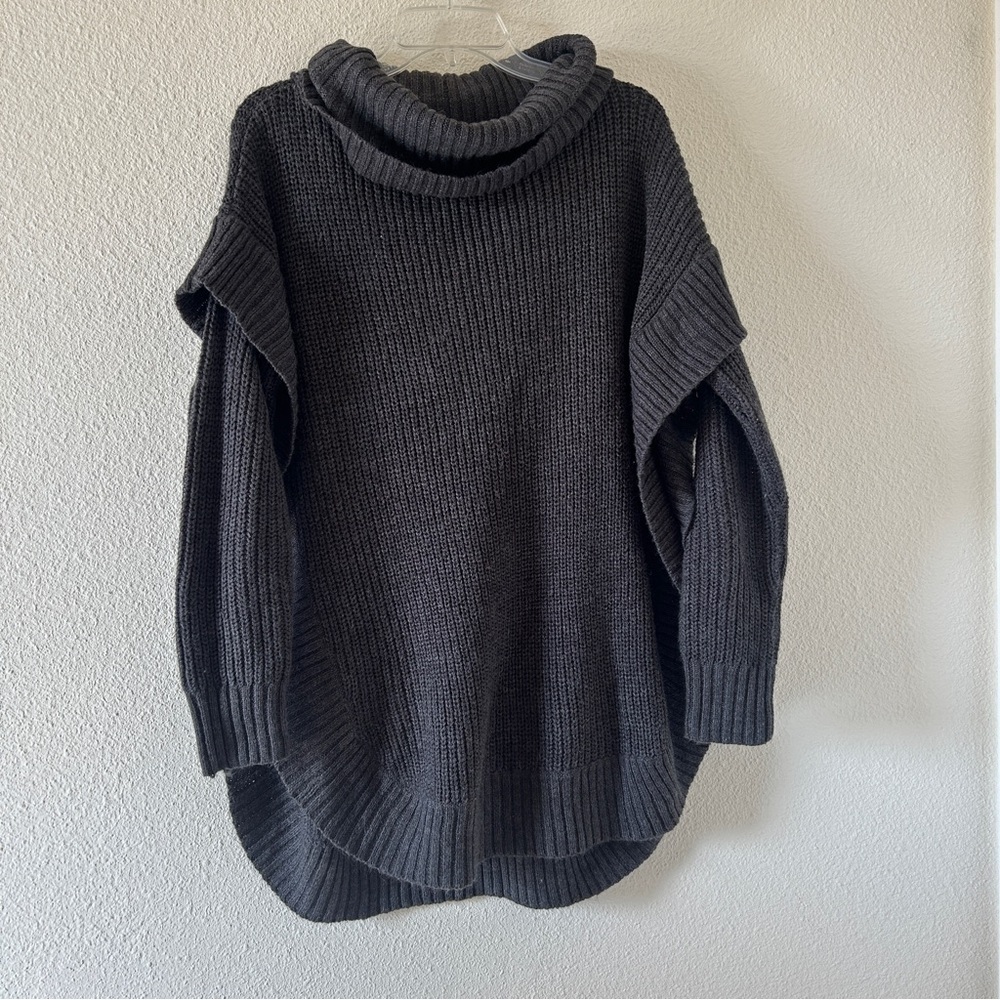 RD Style Knit Turtleneck Poncho Sweater Women’s Large Gray Cozy Chunky Fall Grem